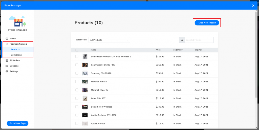 You can add new products in Products under the Products Catalog section