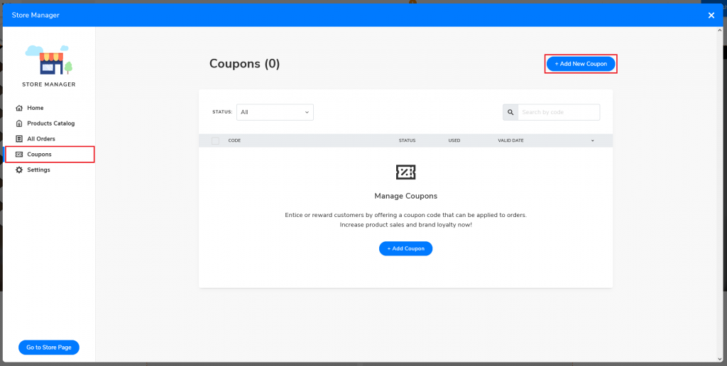 Click +Add Coupon to create a discount code