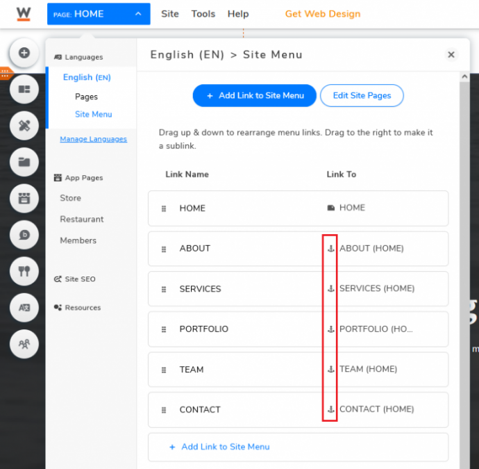 Site Menu difference between One-Pager and Multi-page websites - One Pager site (anchor links)