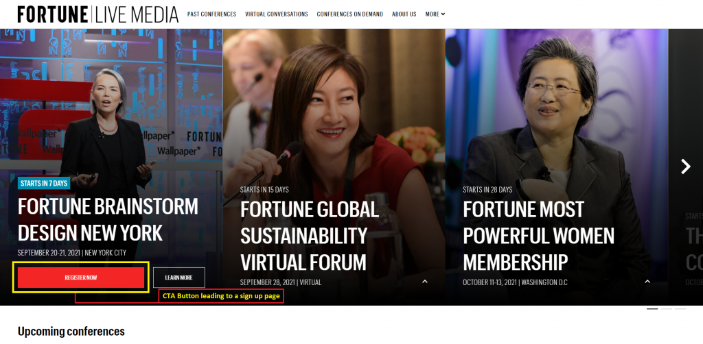 CTA button on Fortune Magazine Conference page