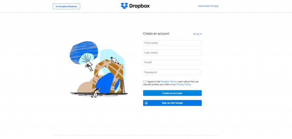 Screenshot of Dropbox's simple lead generation form