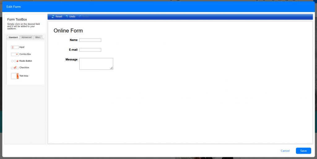 Screenshot of "Edit Form" system interface
