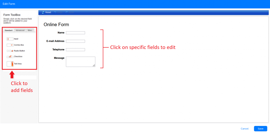 (5) Web form - customize specific fields