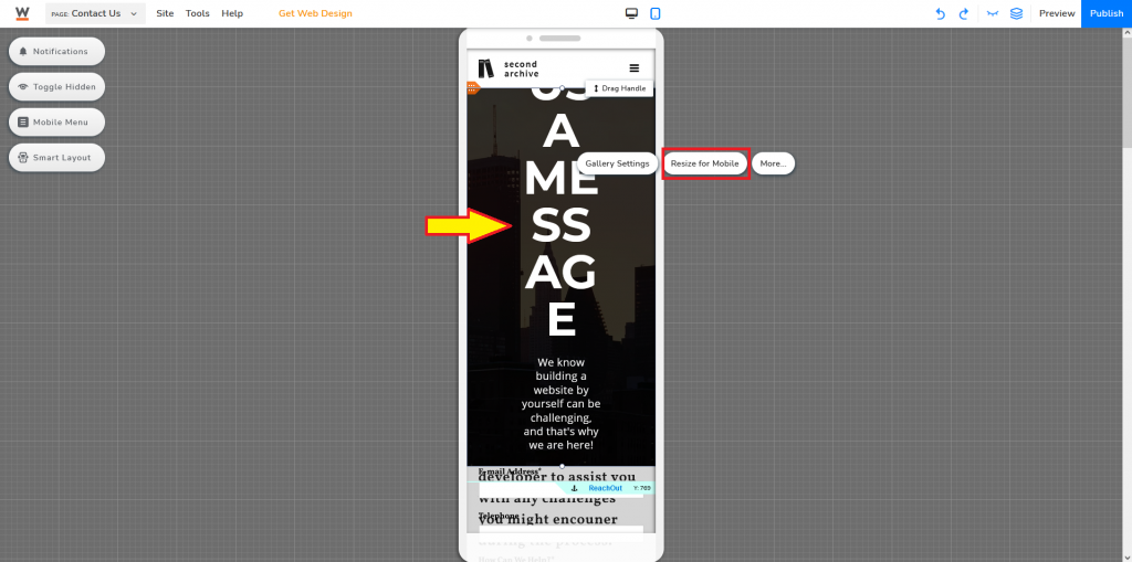 Activate Resize for Mobile to optimize elements for mobile screens