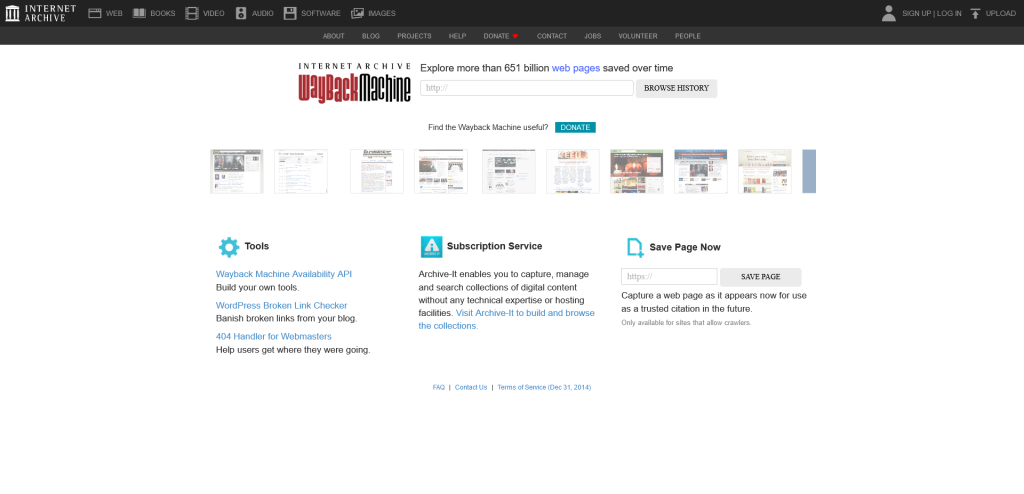 Screenshot: WayBack Machine